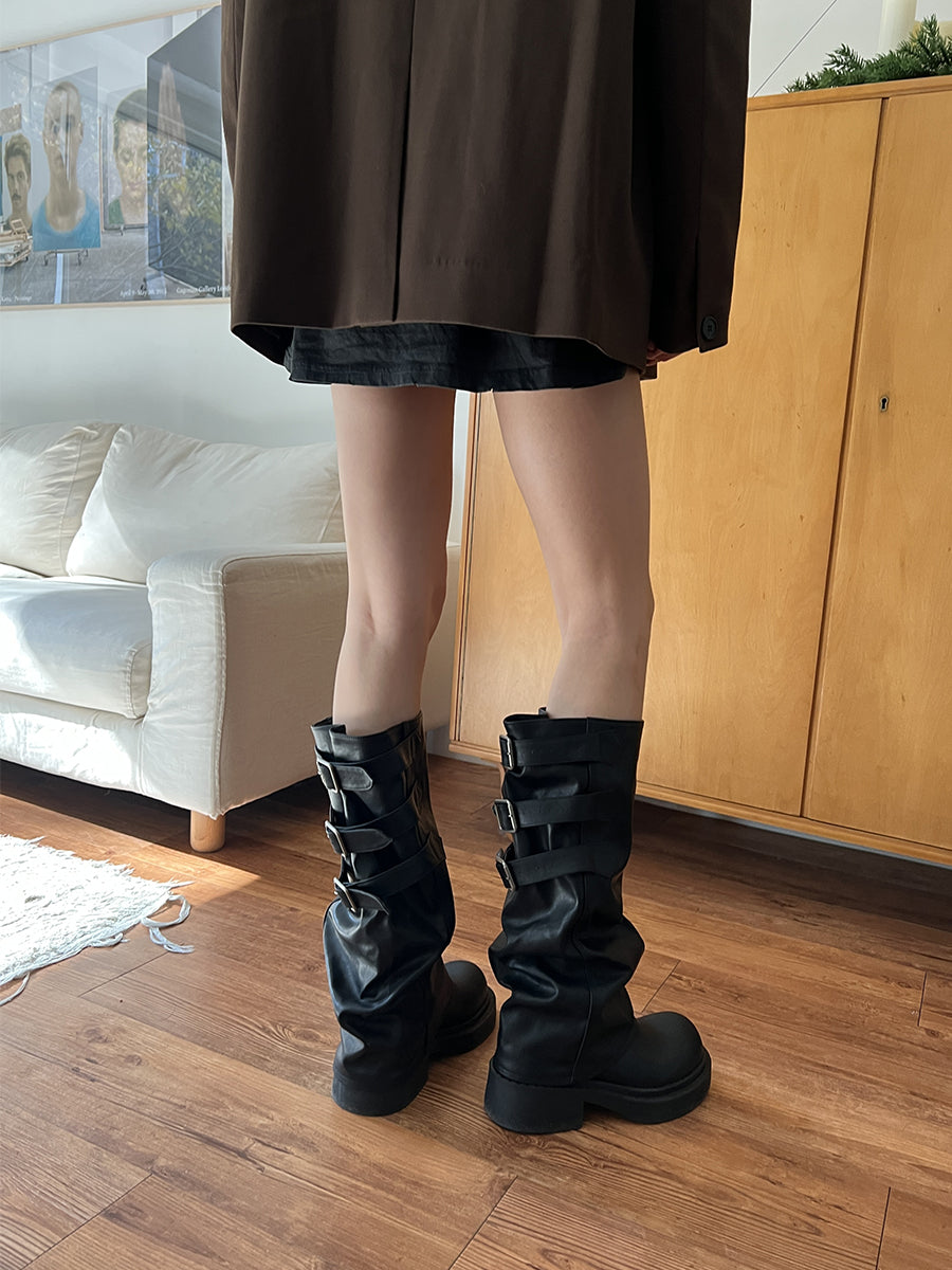 Mooreyu Thick soled Pants Boots Retro Knight Boots Women's 2024 Autumn/Winter New Versatile Look Thin Brown Stacked Boots