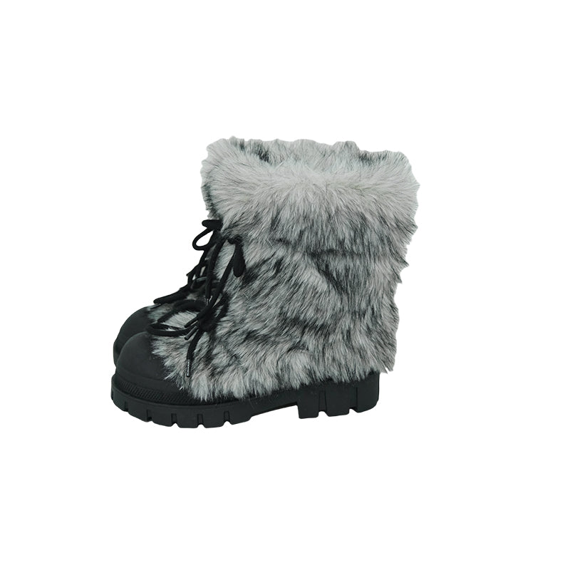 Mooreyu height increasing thick soled snow boots for women 2024 winter new retro fur big toe boots with thick cotton shoes for women