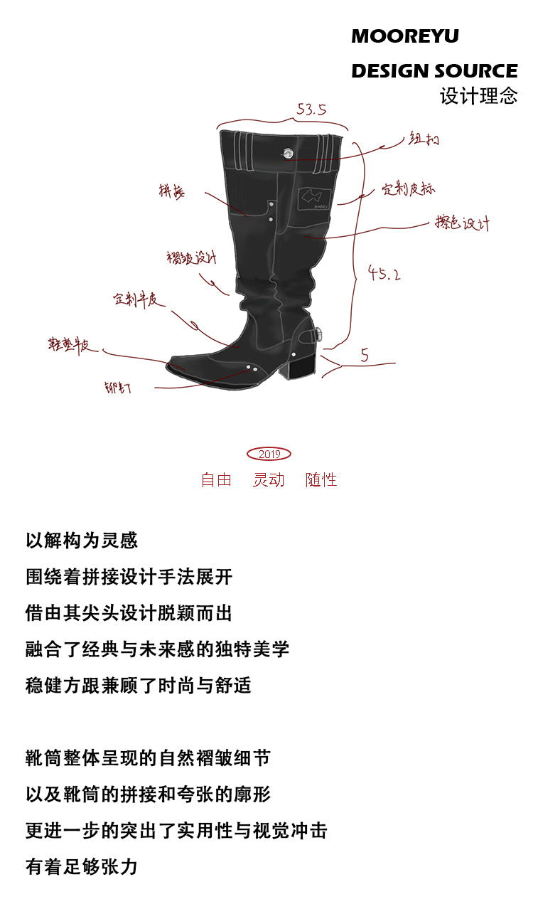 Big walled boots for children in the spring and summer of 2025, made of genuine leather, suitable for girls who can't reach their knees. Long boots with pointed toes, thick heels, and black piled boots for women