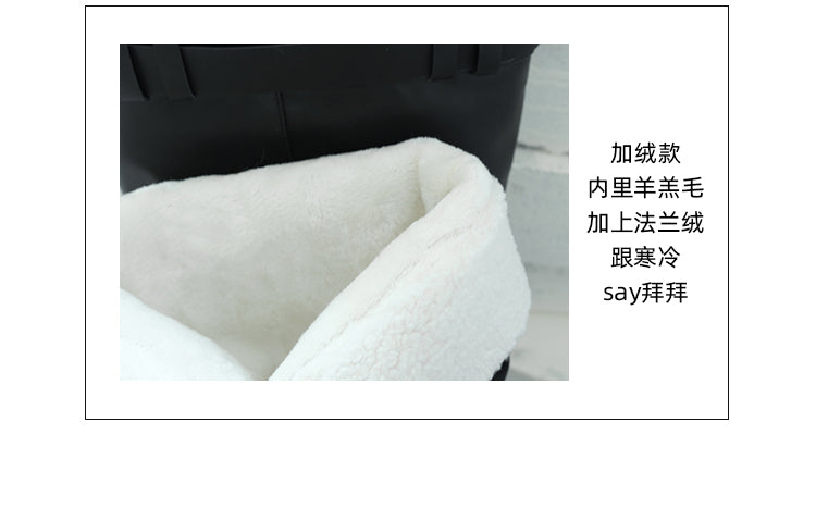 Big walled boots for children in the spring and summer of 2025, made of genuine leather, suitable for girls who can't reach their knees. Long boots with pointed toes, thick heels, and black piled boots for women