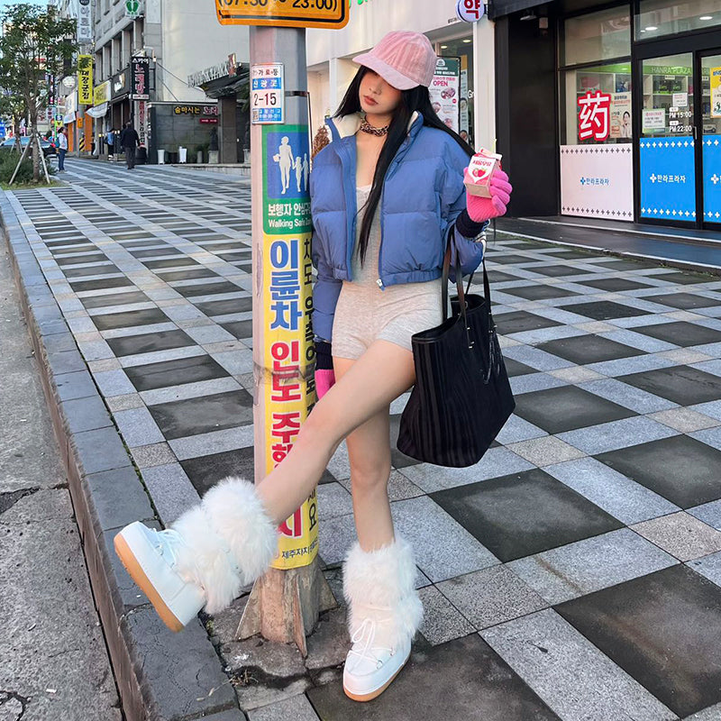 Mooreyu white thick soled snow boots for women, 2024 winter moon warm fur leather cotton shoes with plush short boots