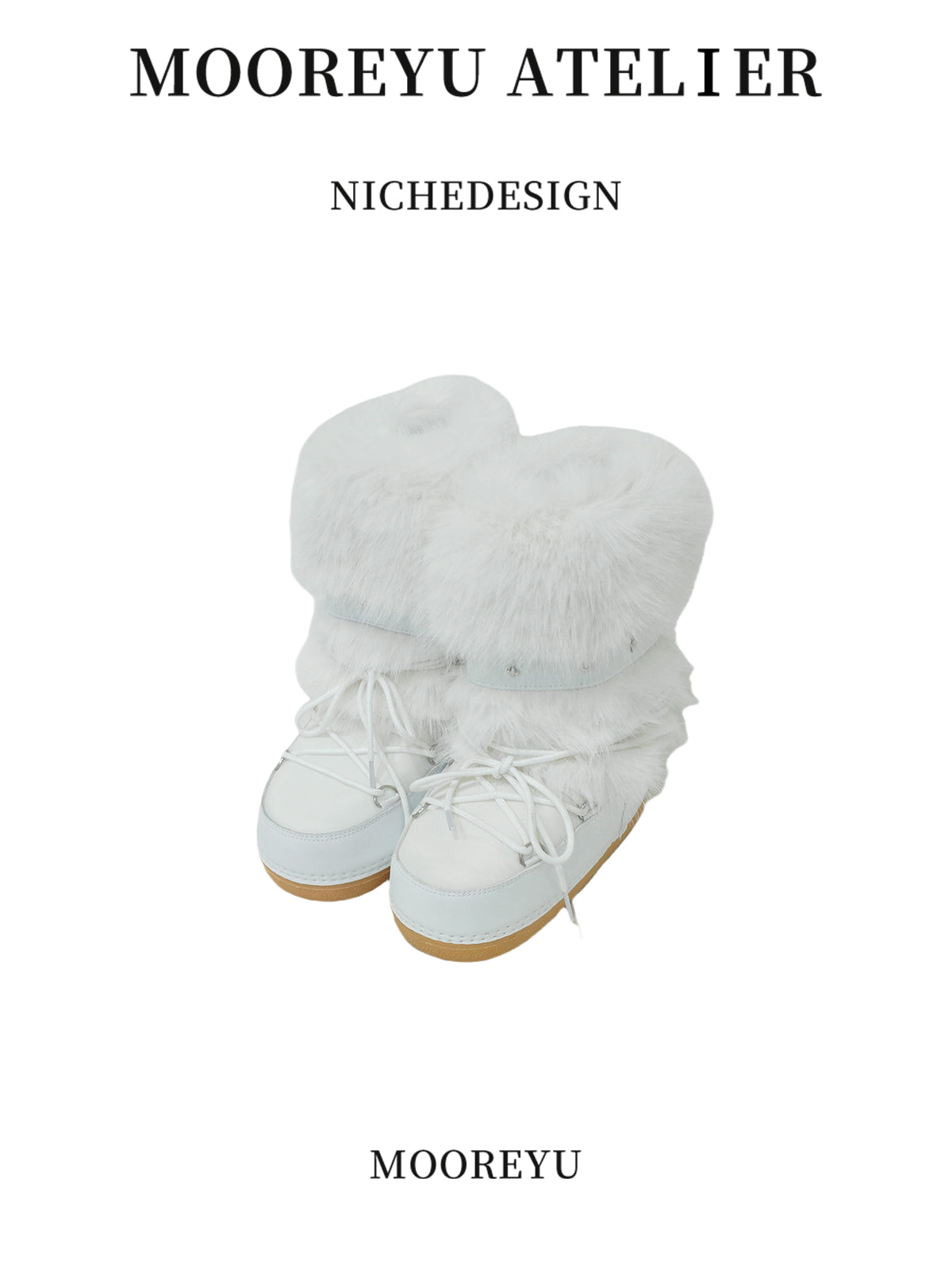 Mooreyu white thick soled snow boots for women, 2024 winter moon warm fur leather cotton shoes with plush short boots