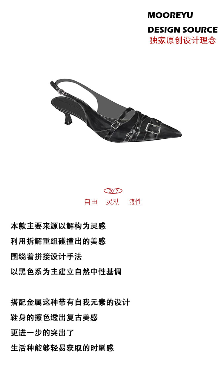 Mooreyu Women's Silver Pointed Heels | Leather Slingback Pumps | Buckle Detail Dress Sandals