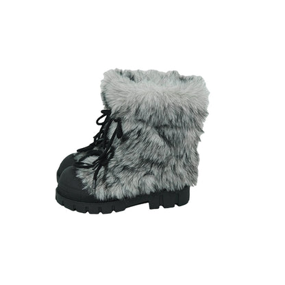 Mooreyu height increasing thick soled snow boots for women 2024 winter new retro fur big toe boots with thick cotton shoes for women