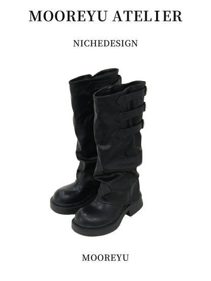 Mooreyu Thick soled Pants Boots Retro Knight Boots Women's 2024 Autumn/Winter New Versatile Look Thin Brown Stacked Boots