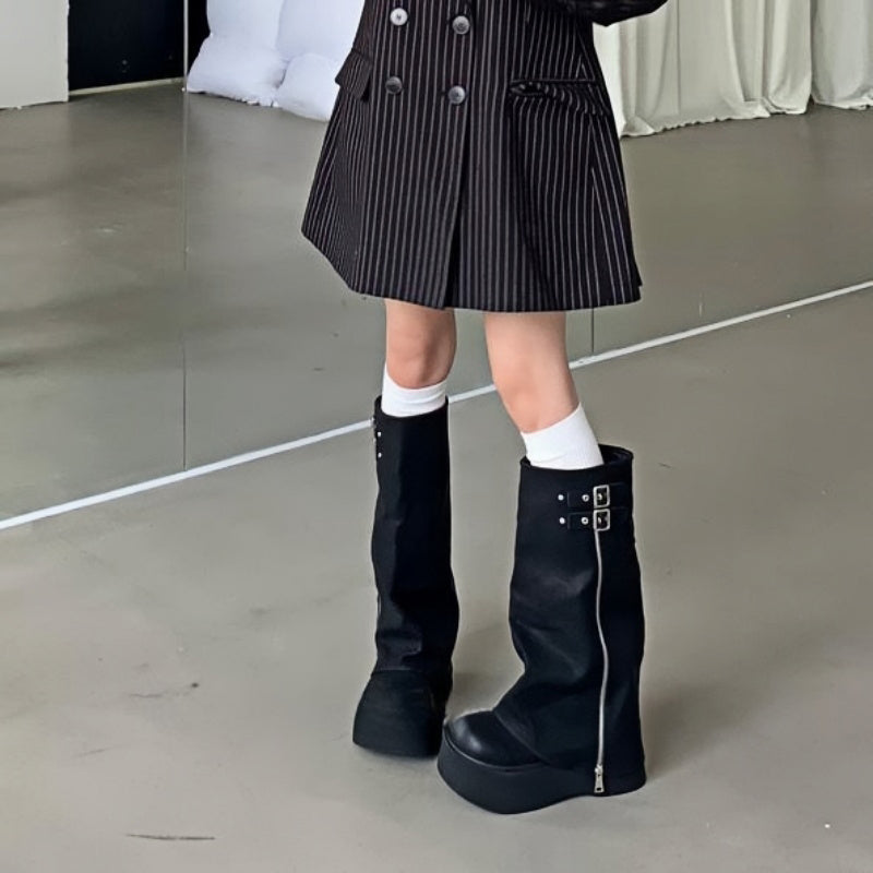 Thick soled boots for women, 2024 autumn and winter new item, knee length boots, short pants boots, women's sponge soled knight boots
