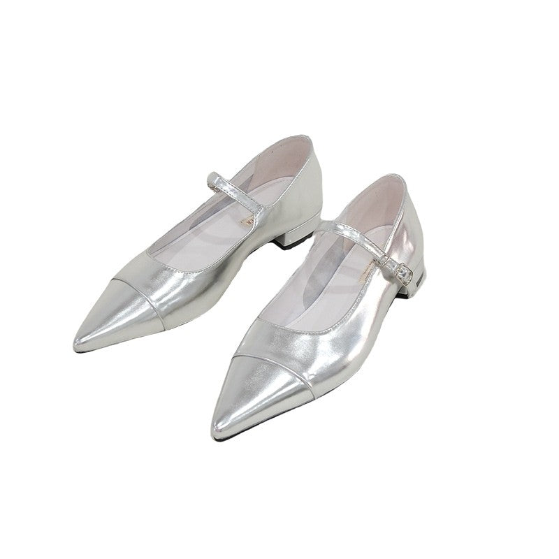 Women's Silver Mary Jane Pumps | Pointed Toe Kitten Heels | Genuine Leather Retro Flats 2025