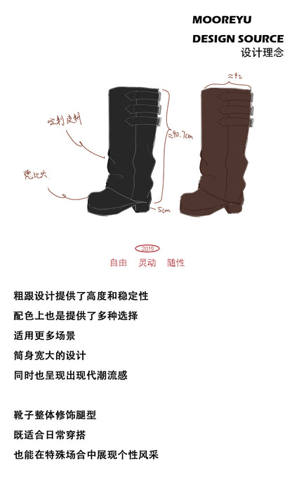 Mooreyu Thick soled Pants Boots Retro Knight Boots Women's 2024 Autumn/Winter New Versatile Look Thin Brown Stacked Boots