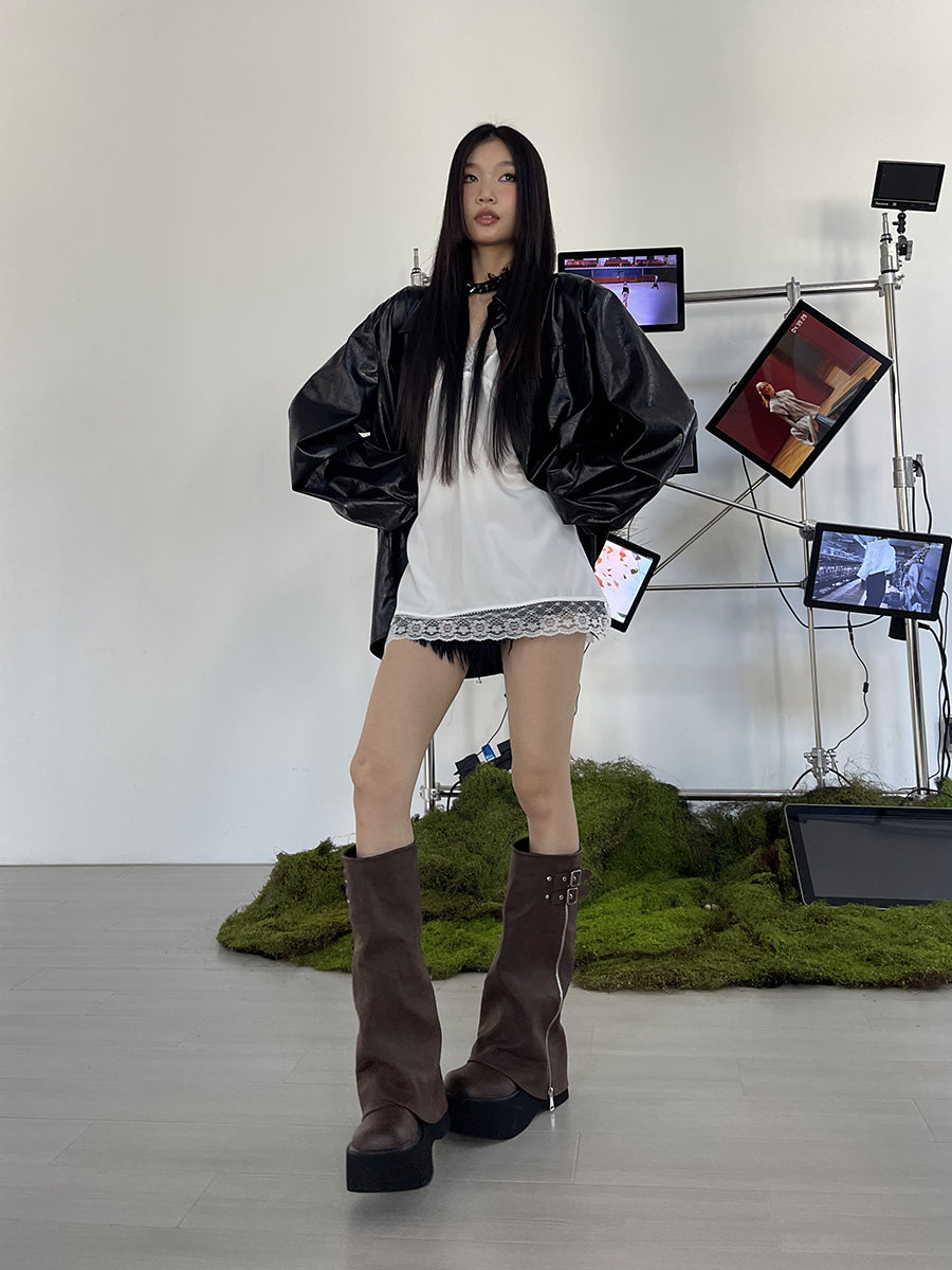 Thick soled boots for women, 2024 autumn and winter new item, knee length boots, short pants boots, women's sponge soled knight boots