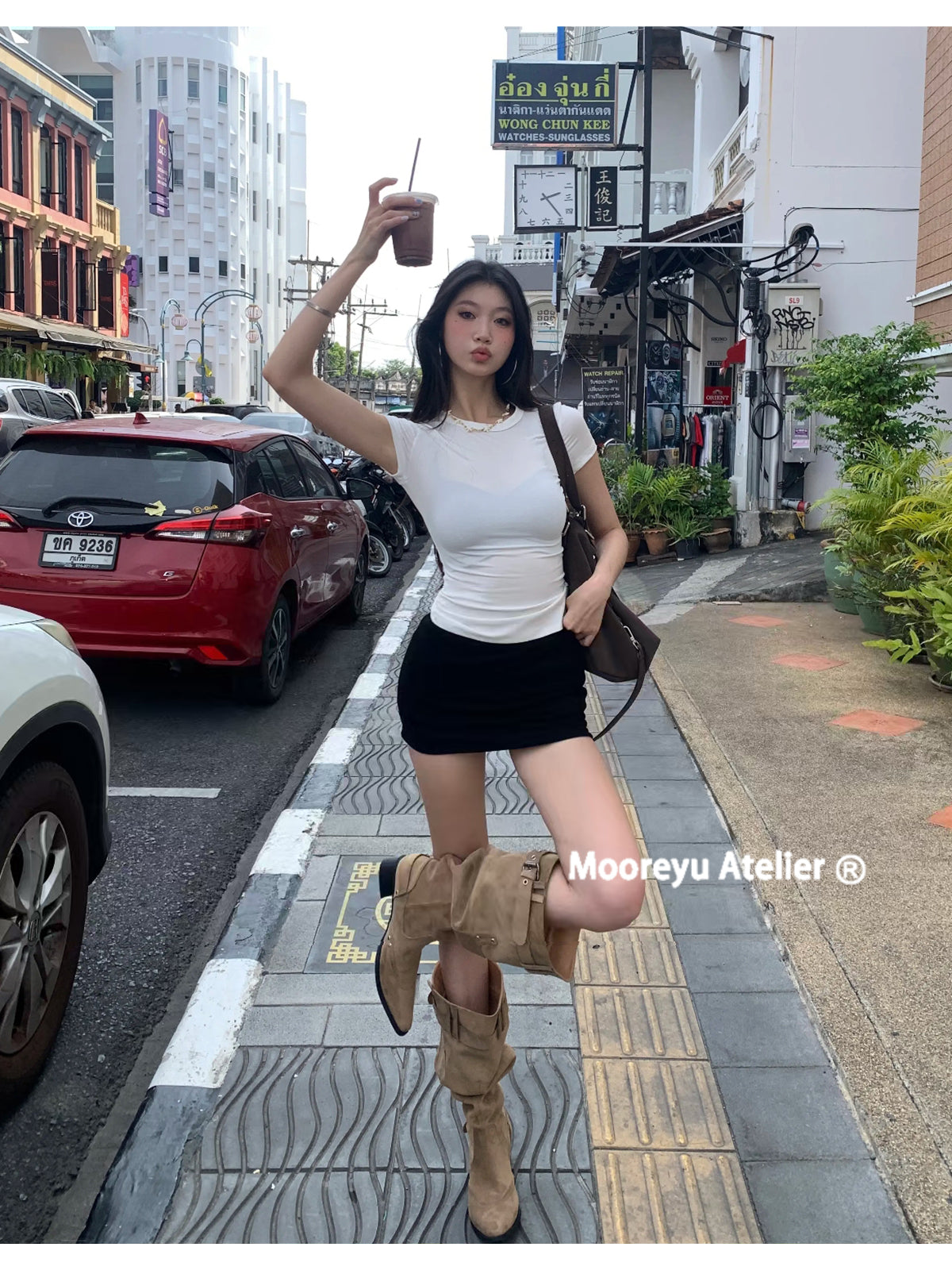 Women's Over The Knee Boots 2025 | Khaki Suede Slimming Heel | Pointed Toe Pleated Stack Boots
