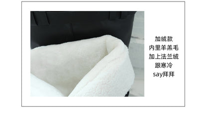Big walled boots for children in the spring and summer of 2025, made of genuine leather, suitable for girls who can't reach their knees. Long boots with pointed toes, thick heels, and black piled boots for women