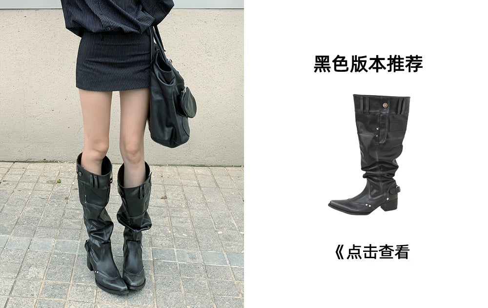 Women's Over The Knee Boots 2025 | Khaki Suede Slimming Heel | Pointed Toe Pleated Stack Boots