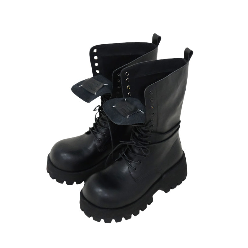 British style lace up Martin boots for women, 2024 autumn and winter height increasing black retro motorcycle versatile leather thick soled short boots for women