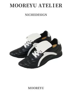 Mooreyu black casual sports shoes for spring and summer 2025, retro thick soled leather, height increasing pointed toe training shoes