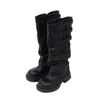 Mooreyu Thick soled Pants Boots Retro Knight Boots Women's 2024 Autumn/Winter New Versatile Look Thin Brown Stacked Boots