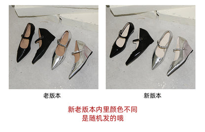 Women's Silver Mary Jane Pumps | Pointed Toe Kitten Heels | Genuine Leather Retro Flats 2025